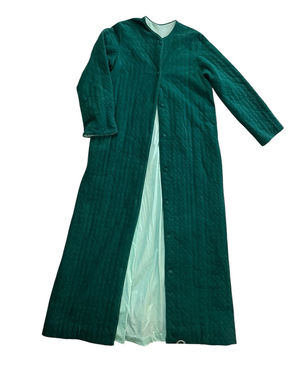 Vintage Formfit Rogers Emerald Green Quilted Duster Robe Petite M Made USA 80s - Picture 3 of 8